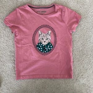 Mini Boden girls appliqué Kitty T-shirt 5-6y